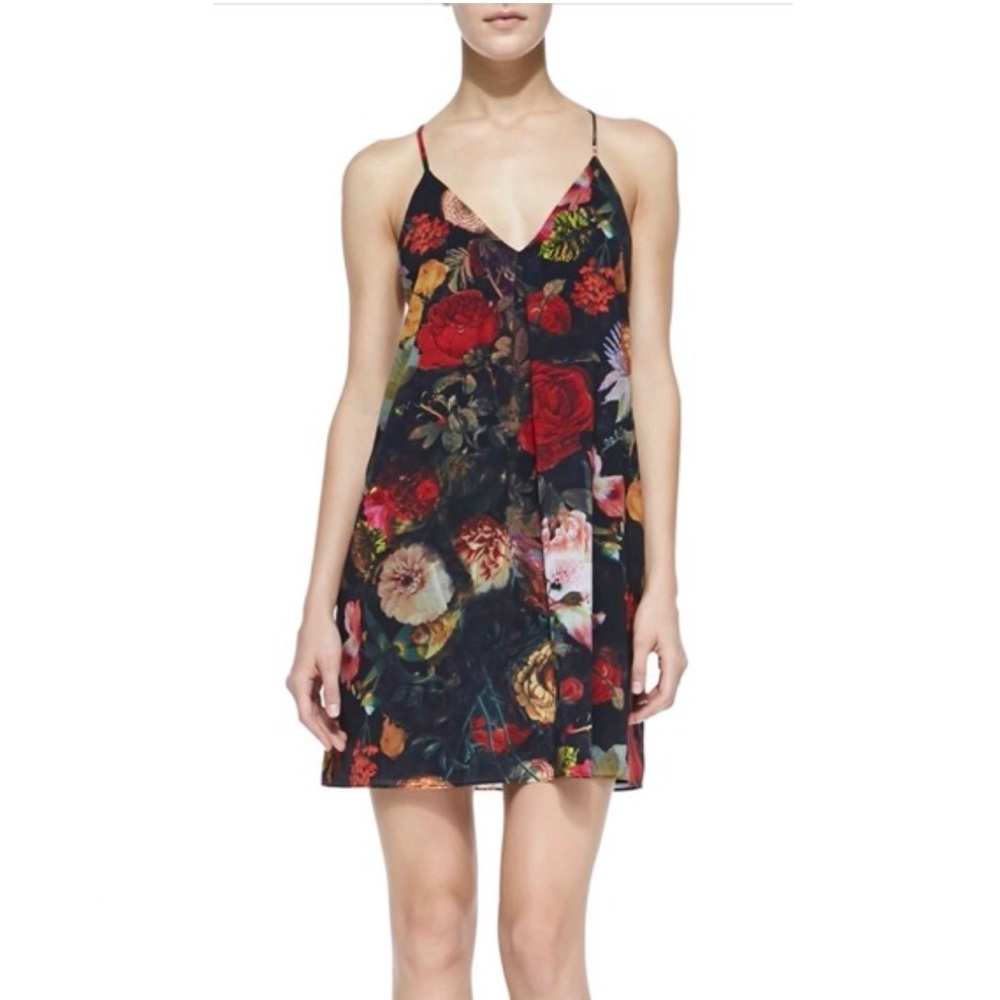 COPY - Alice + Olivia Fierra Floral Silk V-Neck Spaghetti Strap Mini Tank Dress
